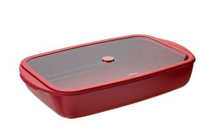 Plat à four rectangulaire en verre borosilicate avec couvercle Grenat 3,6 L Pebbly