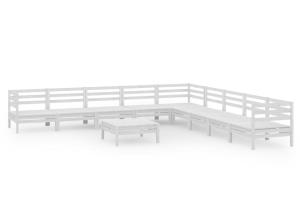 Salon de jardin meuble d'extérieur ensemble de mobilier 10 pièces bois de pin massif blanc 02_0015240