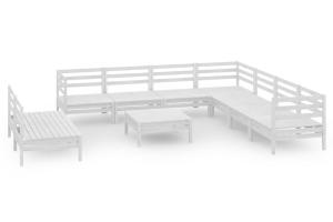 Salon de jardin meuble d'extérieur ensemble de mobilier 10 pièces bois de pin massif blanc 02_0015242