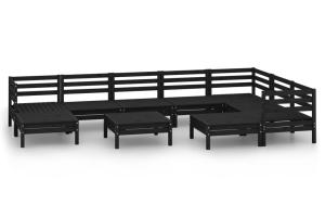 Salon de jardin meuble d'extérieur ensemble de mobilier 10 pièces bois de pin massif noir 02_0015255
