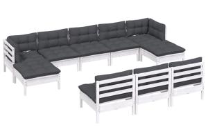 Salon de jardin meuble d'extérieur ensemble de mobilier 10 pièces avec coussins blanc bois de pin 02_0014971