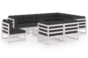 Salon de jardin meuble d'extérieur ensemble de mobilier 10 pièces avec coussins blanc bois de pin massif 02_0014972