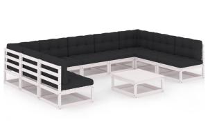 Salon de jardin meuble d'extérieur ensemble de mobilier 10 pièces avec coussins blanc bois de pin massif 02_0014973