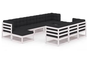 Salon de jardin meuble d'extérieur ensemble de mobilier 10 pièces avec coussins blanc bois de pin massif 02_0014974