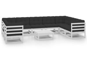 Salon de jardin meuble d'extérieur ensemble de mobilier 10 pièces avec coussins blanc bois de pin massif 02_0014976