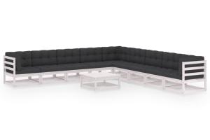 Salon de jardin meuble d'extérieur ensemble de mobilier 10 pièces avec coussins blanc bois de pin massif 02_0014977