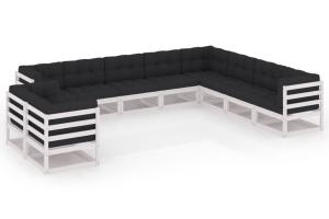 Salon de jardin meuble d'extérieur ensemble de mobilier 10 pièces avec coussins blanc bois de pin massif 02_0014979
