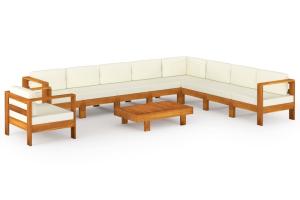 Salon de jardin meuble d'extérieur ensemble de mobilier 10 pièces avec coussins blanc crème bois d'acacia 02_0014980