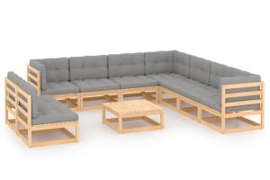 Salon de jardin meuble d'extérieur ensemble de mobilier 10 pièces avec coussins bois de pin massif 02_0014993
