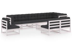 Salon de jardin meuble d'extérieur ensemble de mobilier 10 pièces avec coussins bois de pin massif 02_0014998