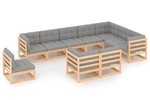 Salon de jardin meuble d'extérieur ensemble de mobilier 10 pièces avec coussins bois de pin massif 02_0014999