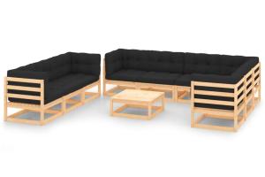 Salon de jardin meuble d'extérieur ensemble de mobilier 10 pièces avec coussins bois de pin massif 02_0015000