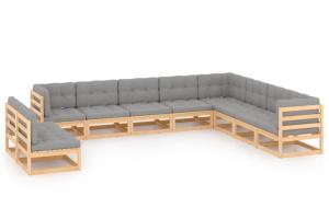 Salon de jardin meuble d'extérieur ensemble de mobilier 10 pièces avec coussins bois de pin massif 02_0015002
