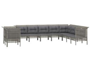 Salon de jardin meuble d'extérieur ensemble de mobilier 10 pièces avec coussins gris résine tressée 02_0015056