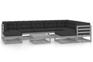 Salon de jardin meuble d'extérieur ensemble de mobilier 10 pièces avec coussins gris bois de pin massif 02_0015029