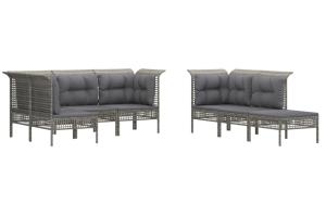 Salon de jardin meuble d'extérieur ensemble de mobilier 10 pièces avec coussins gris résine tressée 02_0015055