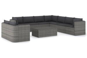 Salon de jardin meuble d'extérieur ensemble de mobilier 10 pièces avec coussins résine tressée gris 02_0015131