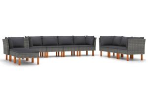 Salon de jardin meuble d'extérieur ensemble de mobilier 10 pièces avec coussins résine tressée gris 02_0015133