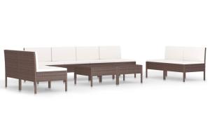 Salon de jardin meuble d'extérieur ensemble de mobilier 10 pièces avec coussins résine tressée marron 02_0015164