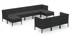 Salon de jardin meuble d'extérieur ensemble de mobilier 10 pièces avec coussins résine tressée noir 02_0015173
