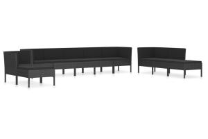 Salon de jardin meuble d'extérieur ensemble de mobilier 10 pièces avec coussins résine tressée noir 02_0015174