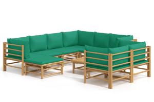 Salon de jardin meuble d'extérieur ensemble de mobilier 10 pièces avec coussins vert bambou 02_0015191