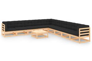 Salon de jardin meuble d'extérieur ensemble de mobilier 10 pièces avec coussins anthracite pin massif 02_0014965