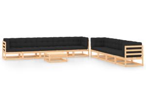 Salon de jardin meuble d'extérieur ensemble de mobilier 10 pièces avec coussins anthracite pin massif 02_0014966