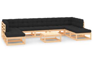 Salon de jardin meuble d'extérieur ensemble de mobilier 10 pièces avec coussins anthracite pin massif 02_0014967