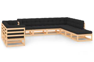 Salon de jardin meuble d'extérieur ensemble de mobilier 10 pièces avec coussins anthracite pin massif 02_0014968
