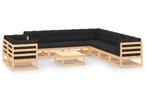 Salon de jardin meuble d'extérieur ensemble de mobilier 10 pièces avec coussins anthracite pin massif 02_0014969