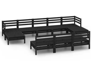 Salon de jardin meuble d'extérieur ensemble de mobilier 10 pièces noir bois de pin massif 02_0015274