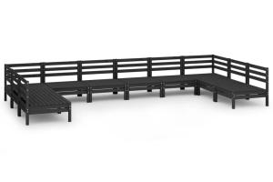 Salon de jardin meuble d'extérieur ensemble de mobilier 10 pièces noir bois de pin massif 02_0015278