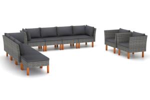 Salon de jardin meuble d'extérieur ensemble de mobilier 10 pièces résine tressée et bois d'eucalyptus gris 02_0015280