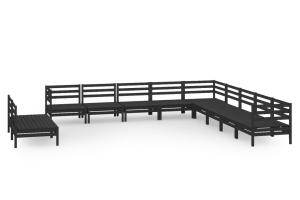 Salon de jardin meuble d'extérieur ensemble de mobilier 11 pièces bois de pin massif noir 02_0015505