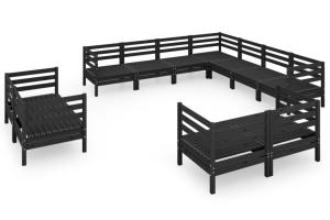 Salon de jardin meuble d'extérieur ensemble de mobilier 11 pièces bois de pin massif noir 02_0015507