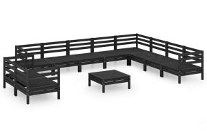 Salon de jardin meuble d'extérieur ensemble de mobilier 11 pièces bois de pin massif noir 02_0015508