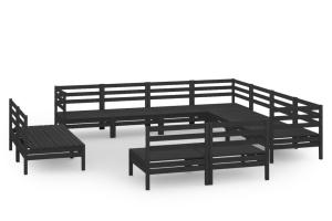 Salon de jardin meuble d'extérieur ensemble de mobilier 11 pièces bois de pin massif noir 02_0015509
