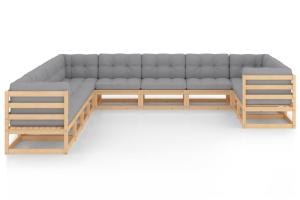 Salon de jardin meuble d'extérieur ensemble de mobilier 11 pièces avec coussins bois de pin massif 02_0015309