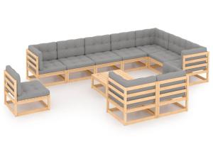 Salon de jardin meuble d'extérieur ensemble de mobilier 11 pièces avec coussins bois de pin massif 02_0015310