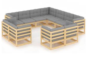 Salon de jardin meuble d'extérieur ensemble de mobilier 11 pièces avec coussins bois de pin massif 02_0015311