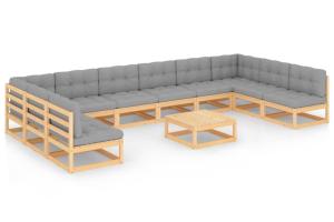 Salon de jardin meuble d'extérieur ensemble de mobilier 11 pièces avec coussins bois de pin massif 02_0015312