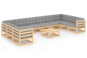 Salon de jardin meuble d'extérieur ensemble de mobilier 11 pièces avec coussins bois de pin massif 02_0015313
