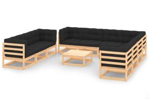 Salon de jardin meuble d'extérieur ensemble de mobilier 11 pièces avec coussins bois de pin massif 02_0015314