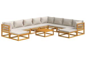 Salon de jardin meuble d'extérieur ensemble de mobilier 11 pièces avec coussins gris clair bois massif 02_0015343