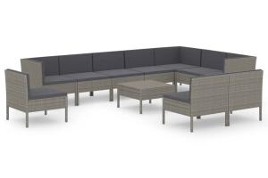 Salon de jardin meuble d'extérieur ensemble de mobilier 11 pièces avec coussins résine tressée gris 02_0015408