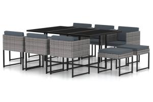 Salon de jardin meuble d'extérieur ensemble de mobilier 11 pièces avec coussins résine tressée gris 02_0015413
