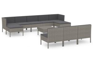 Salon de jardin meuble d'extérieur ensemble de mobilier 11 pièces avec coussins résine tressée gris 02_0015415