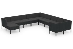 Salon de jardin meuble d'extérieur ensemble de mobilier 11 pièces avec coussins résine tressée noir 02_0015445
