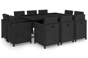 Salon de jardin meuble d'extérieur ensemble de mobilier 11 pièces avec coussins résine tressée noir 02_0015453